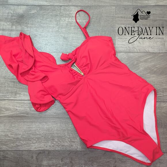 Sporlike One Shoulder Tie Back One Piece Swimsuit Size S - Picture 3 of 7